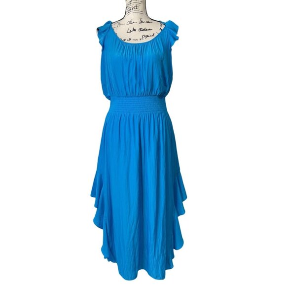 Ramy Brook Dresses & Skirts - Ramy Brook Clementine Dress Blue Ruffle-Sleeve Smocked-Waist Womens Size M NEW